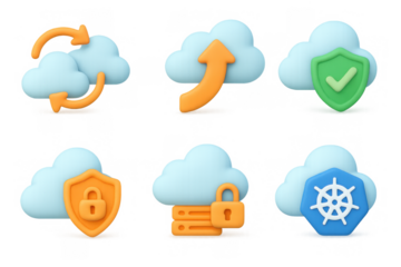 Cloud security icons illustrating data protection and technology concepts for digital design projects
