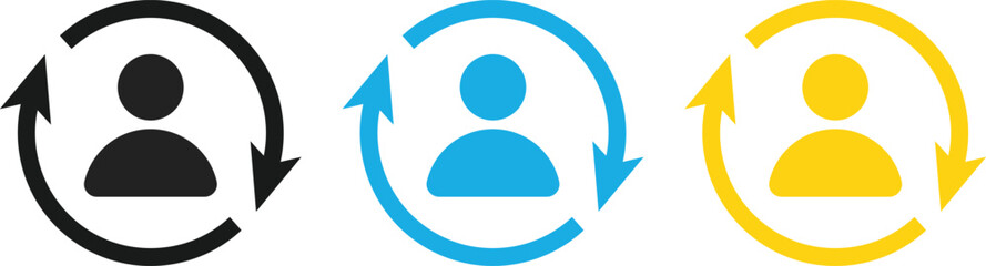 Replace Person Icon Set. User Substitution and Profile Swap Symbols. Switch User and Account Change Management icons collection. Change Profile and User Exchange sign