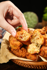 Fried Tofu Meatballs - Hand Picking Golden Deep-Fried Chinese Appetizer