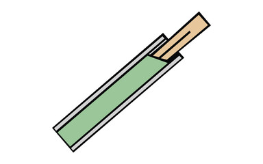 Simple illustration of a single chopstick partially inserted into a green chopstick rest