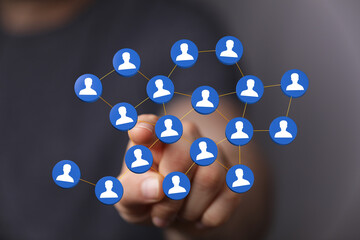 Concept of connection, teamwork, networking. Representing social media, business community, support and communi