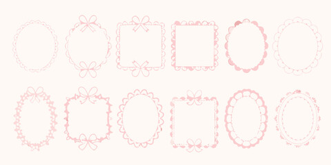 Collection of delicate pink ornamental frames and borders in various shapes