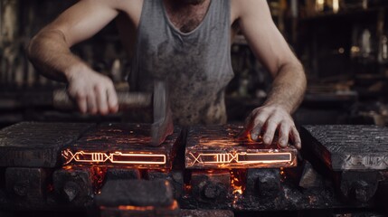 Medium shot of a craftsman carefully finishing titanium billets for medical devices showcasing meticulous detail in casting and quality control.