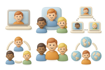 Cartoon communication icons for online and global network design