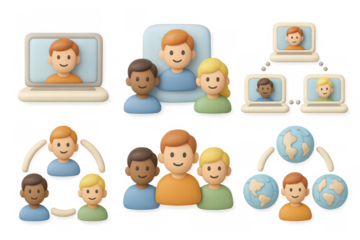 Cartoon communication icons for online and global network design