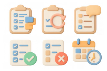 Cartoon workflow icons set for task management and organization design