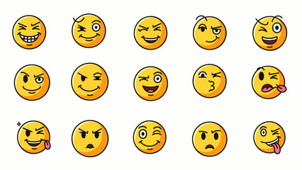 Obraz premium A colorful collection of expressive cartoon smiley faces conveying a wide range of emotions and moods.
