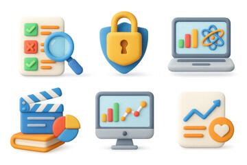 Vibrant cartoon icons for technology and business applications design