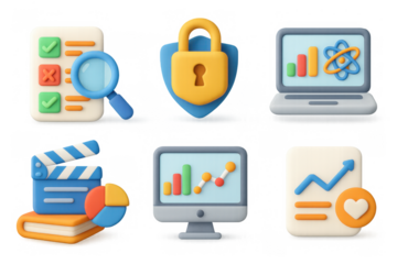 Vibrant cartoon icons for technology and business applications design