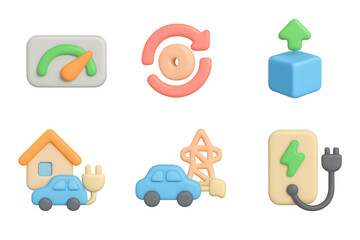 Electric vehicle icon set for sustainable energy themes and digital design projects