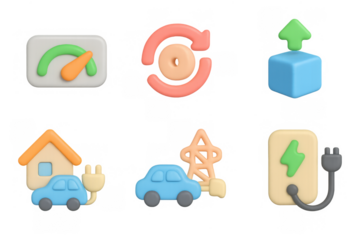 Electric vehicle icon set for sustainable energy themes and digital design projects