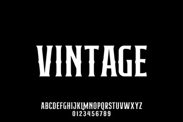 Obraz premium Vintage-inspired typeface design showcasing a full alphabet and numerical set.