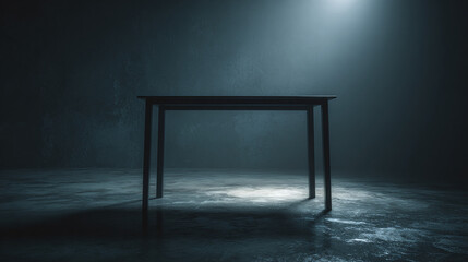 A solitary table bathed in dramatic lighting, evoking a sense of mystery and anticipation