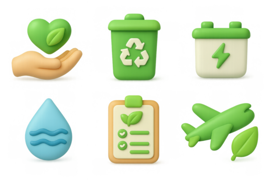 Eco icon collection for sustainable lifestyle and environmental awareness design - Powered by Adobe
