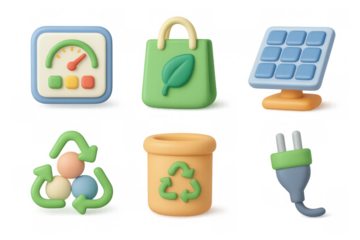 Eco-friendly icon set featuring recycling, solar power, and sustainable practices for design projects