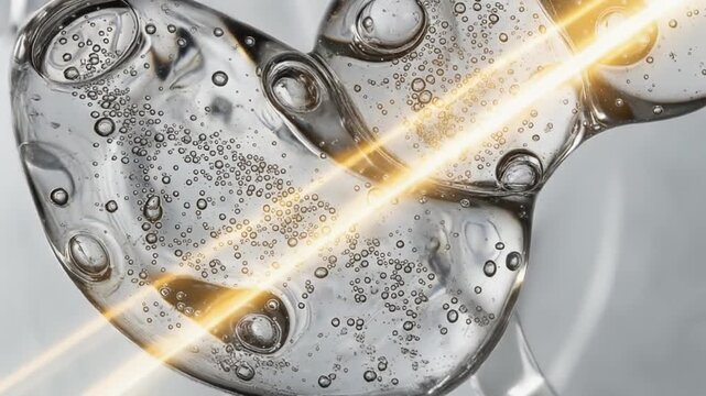 気泡を含んだクリアな液体と光のフレア