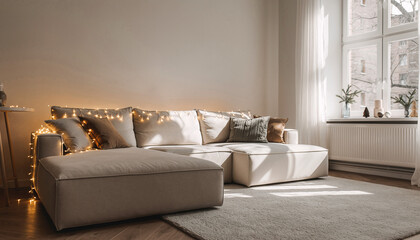 modern living room with sofa at cristmas