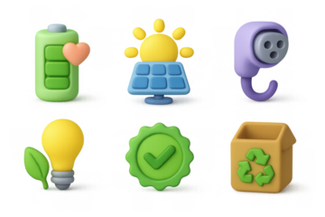 Eco icon collection featuring solar, recycling, green energy, and sustainable elements for environmental design