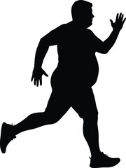Silhouette of overweight man running, weight loss journey