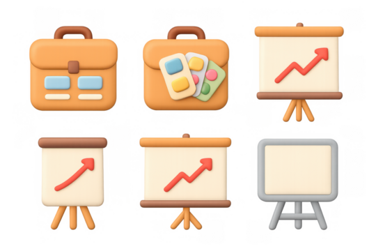 Cartoon icon set with business and presentation elements for creative design - Powered by Adobe