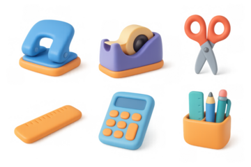 Vibrant cartoon office icons set for creative design projects