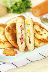 Fried Cheese and Ham Potato Cake Sandwich