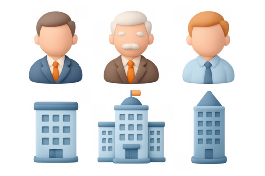 Corporate icon set with business professionals and commercial buildings for branding design - Powered by Adobe