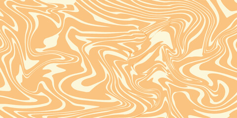 Abstract monochrome horizontal background with colorful distorted waves. Trendy vector illustration in style retro 60s, 70s. Orange and beige colors