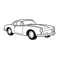 Retro coupe automobile line drawing isolated on white background