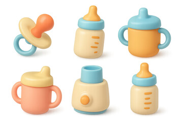 Cute baby essentials icon set for infant care and design
