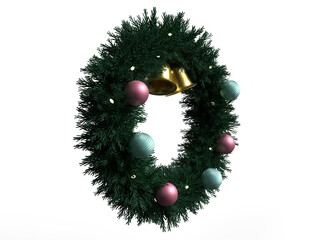 オナーメントで装飾されたクリスマスリースの3Dイラスト