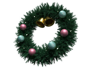 オナーメントで装飾されたクリスマスリースの3Dイラスト