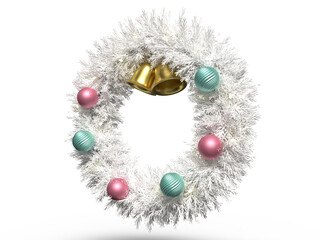 オナーメントで装飾されたクリスマスリースの3Dイラスト