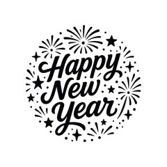 happy new year typography logo design silhouette vector line art logo design