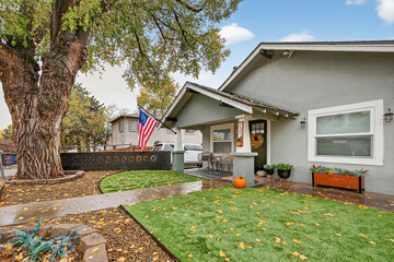 inviting home exterior, beautiful residence showcasing patriotic decor and inviting exterior