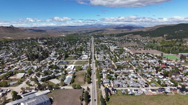 Aerial view of the City of "Junin de los Andes", Neuquen, Argentina.