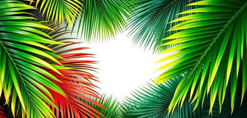 Obraz premium Tropical palm leaves form a lush, vibrant frame, natural, lush