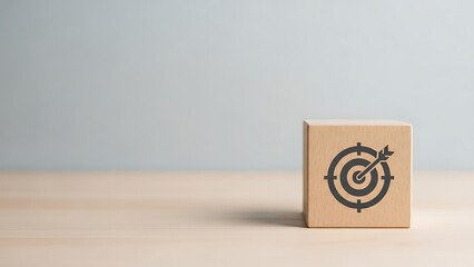 Wooden block with target icon on table for business goals and success