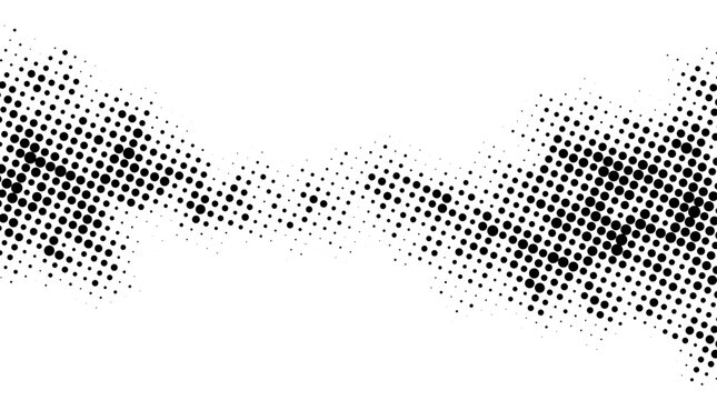 Black halftone dots forming a dynamic wave shape on a white background, ideal for retro, pop art, or modern design themes.