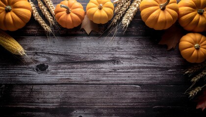 A rustic autumn themed background featuring small pumpkins