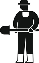 Worker wearing hat and boots holding a shovel, representing farming or gardening work