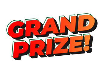 Bold text graphic featuring the words GRAND PRIZE! in a vibrant color scheme with shadow effect