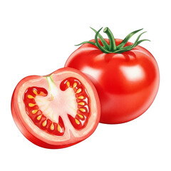 Red Tomato and Half Tomato Slice isolated on a transparent background