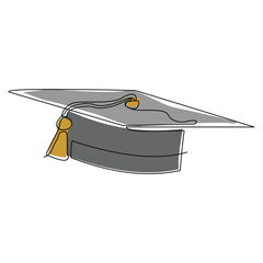 Continuous single one line sketch drawing of graduation student college hat cap education vector illustration editable stroke