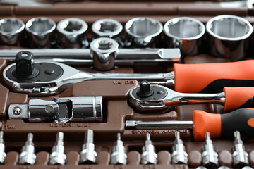 Professional work tools set for technicians in a box