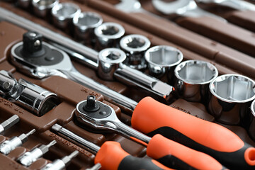 Professional work tools set for technicians in a box