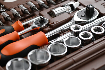 Professional work tools set for technicians in a box