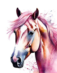 Horse with Flowers Watercolor PNG Illustration.