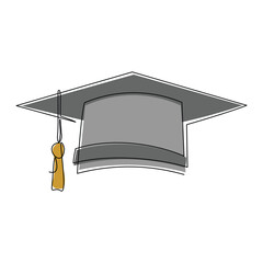 Continuous single one line sketch drawing of graduation student college hat cap education vector illustration editable stroke