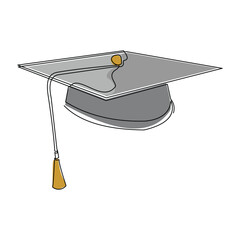 Continuous single one line sketch drawing of graduation student college hat cap education vector illustration editable stroke